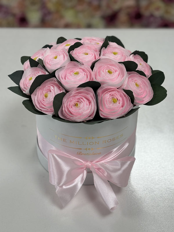 Small - Pink Eternity Ranunculus Roses- White Box - The Million Roses Slovakia
