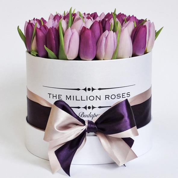 Small - Mix Tulips (Pink , Purple) - White Box - The Million Roses Slovakia