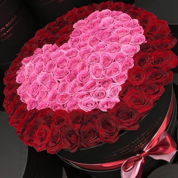 The Million Large Luxury Box - Red Roses & Pink Heart - The Million Roses Slovakia