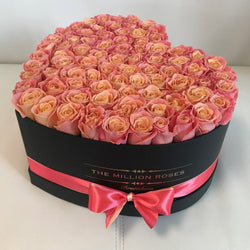Big Black Heart Box - Peach Roses - The Million Roses Slovakia