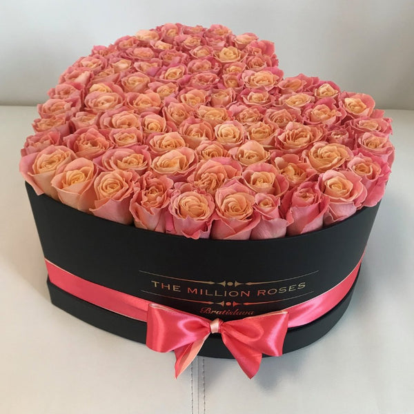 Big Black Heart Box - Peach Roses - The Million Roses Slovakia
