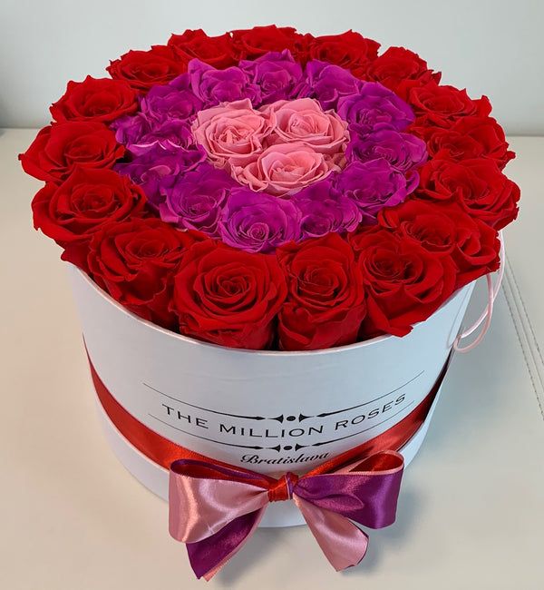 Medium White Box- 3 Color Eternity Roses - The Million Roses Slovakia