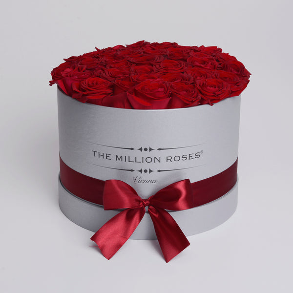 Medium - Red Roses - Silver Box - The Million Roses Slovakia