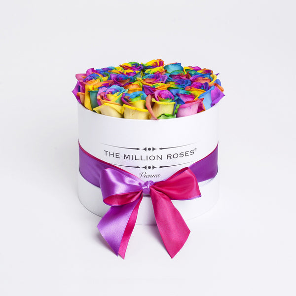 Small - Rainbow Roses - White Box - The Million Roses Slovakia