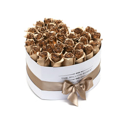 The Million Love Heart - Gold  Roses - White Box - The Million Roses Slovakia