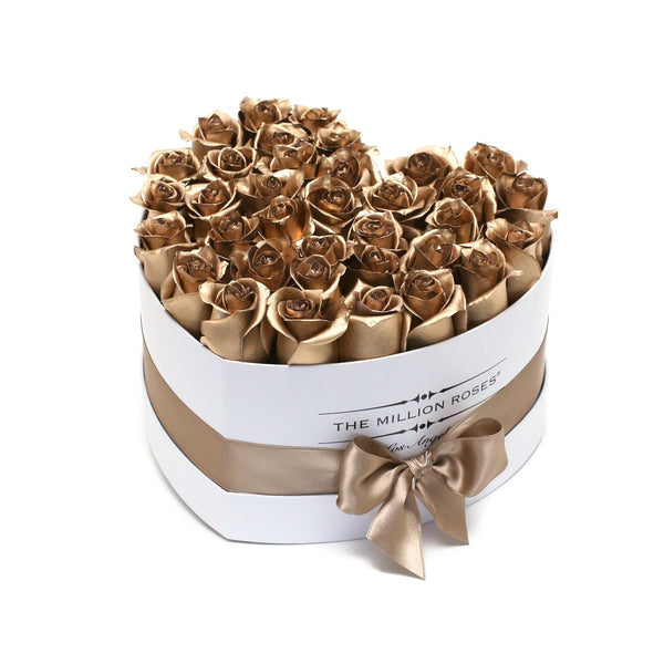 The Million Love Heart - Gold  Roses - White Box - The Million Roses Slovakia