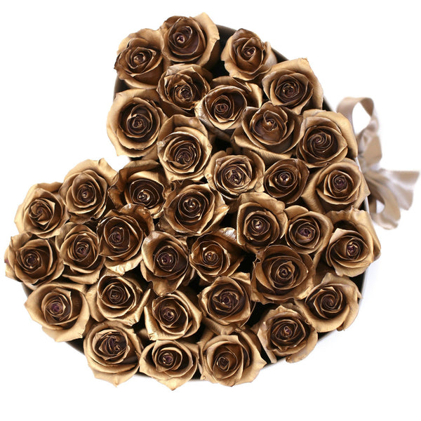 The Million Love Heart - Gold  Roses - White Box - The Million Roses Slovakia