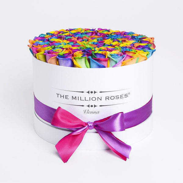 Medium - Rainbow Roses - White Box - The Million Roses Slovakia