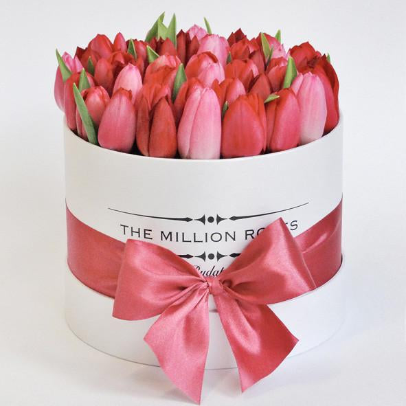 Small - Pink Tulips - White Box - The Million Roses Slovakia