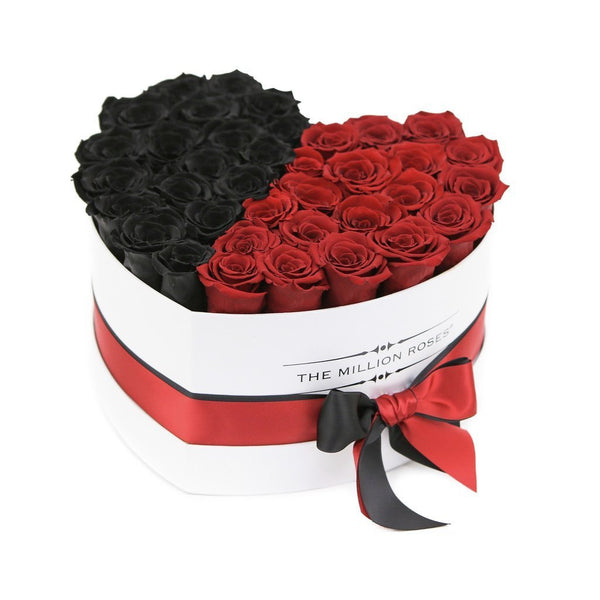 The Million Love Heart - Black & Red Eternity Roses - White Box - The Million Roses Slovakia