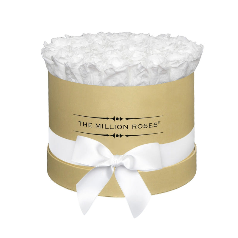 Medium - White Eternity Roses - Gold Box - The Million Roses Slovakia