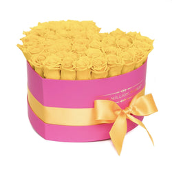 The Million Love Heart - Yellow Eternity Roses - Hot Pink Box - The Million Roses Slovakia