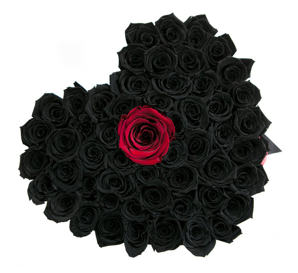 The Million Love Heart - Black +1 Red Roses - Black Box - The Million Roses Slovakia