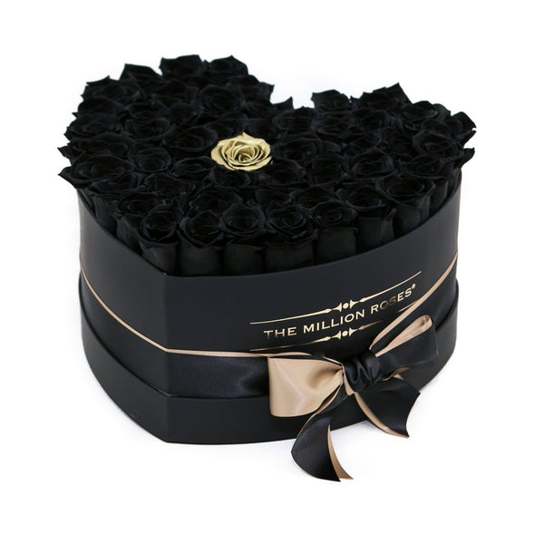The Million Love Heart - Black / Gold Eternity Roses - Black Box - The Million Roses Slovakia