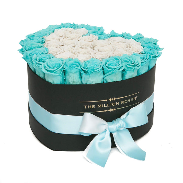 The Million Love Heart - Tiffany Blue & White Roses - Black Box - The Million Roses Slovakia