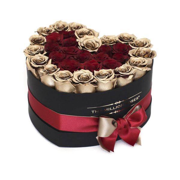 The Million Love Heart - Red/Gold  Eternity Roses - Black Box - The Million Roses Slovakia