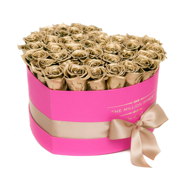 The Million Love Heart - Gold  Roses - Hot Pink Box - The Million Roses Slovakia