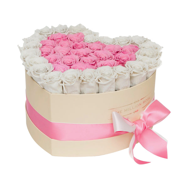 The Million Love Heart - Candy Pink & White Eternity Roses - Vanilla Box - The Million Roses Slovakia
