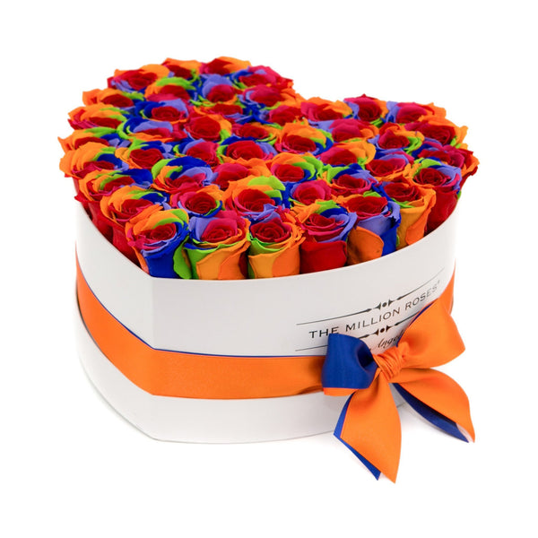 The Million Love Heart - Rainbow Roses - White Box - The Million Roses Slovakia
