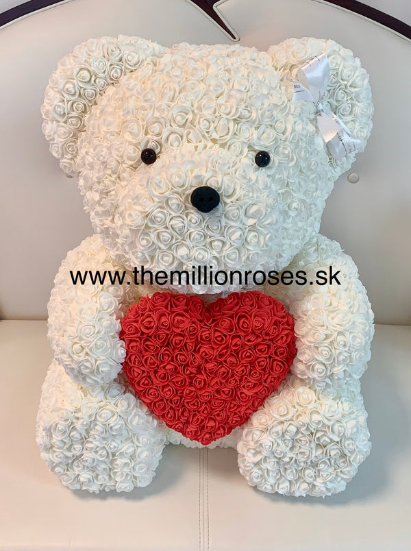 Rose Bear-White, ♥Red  70cm - The Million Roses Slovakia