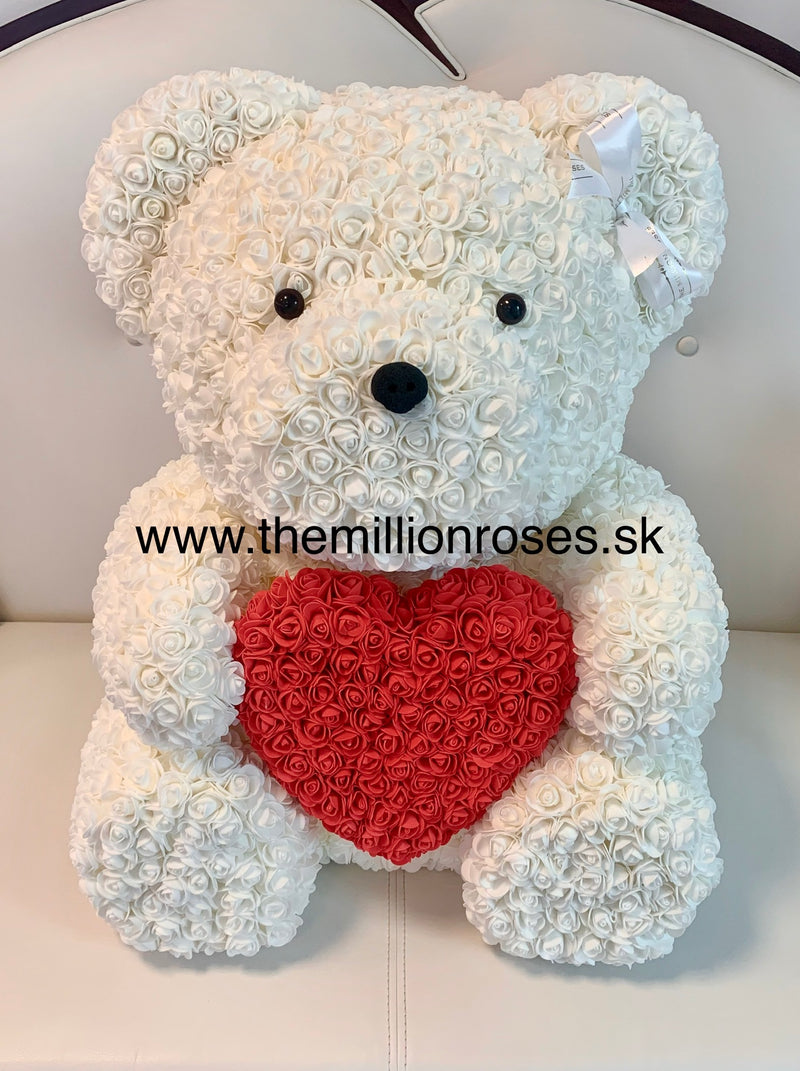 Rose Bear-White, ♥Red  70cm - The Million Roses Slovakia