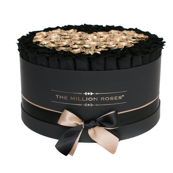 The Million Large Luxury Box - Black Roses & Gold Eternity Heart - Black Box - The Million Roses Slovakia