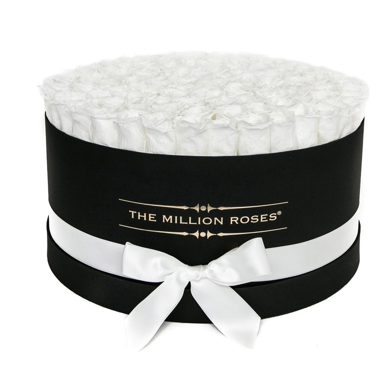 The Million Large Luxury Box - White Eternity Roses - Black Box - The Million Roses Slovakia