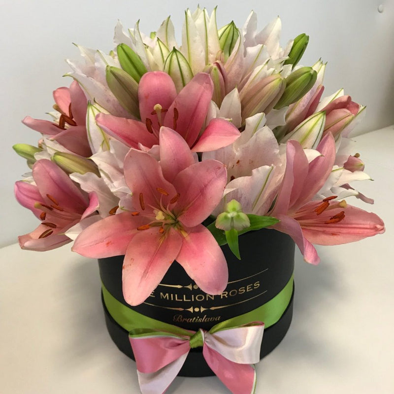 Medium - Lily Pink & White - Black Box - The Million Roses Slovakia