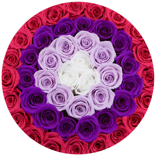 The Million Large Luxury Box - "Target" Red / Hot Pink / White Roses - White Box - The Million Roses Slovakia