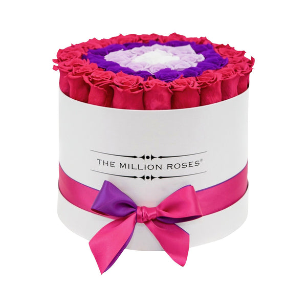 Medium White Box - Hot Pink / Pink / Lavender White Eternity Roses - The Million Roses Slovakia