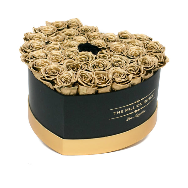 The Million Love Heart - Gold Eternity Roses - Black & Gold Box - The Million Roses Slovakia