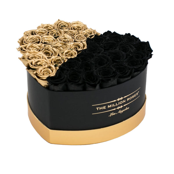 The Million Love Heart - Black & Gold Eternity Roses - Black & Gold Box - The Million Roses Slovakia