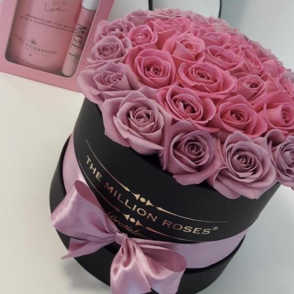 Small - Purple & Pink Roses - Black Box - The Million Roses Slovakia