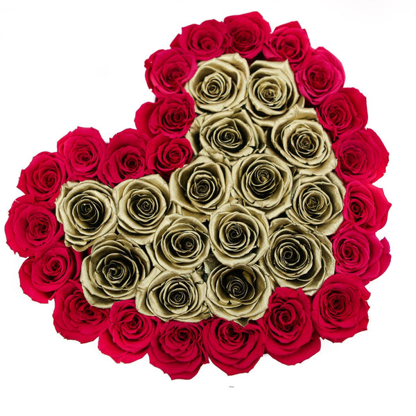 The Million Love Heart - Hot Pink/Gold Eternity Roses - White Box - The Million Roses Slovakia