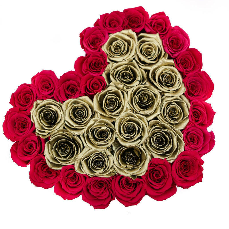 The Million Love Heart - Hot Pink/Gold Eternity Roses - White Box - The Million Roses Slovakia