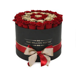Medium - Red Eternity Roses & Gold Circles - Black Box - The Million Roses Slovakia