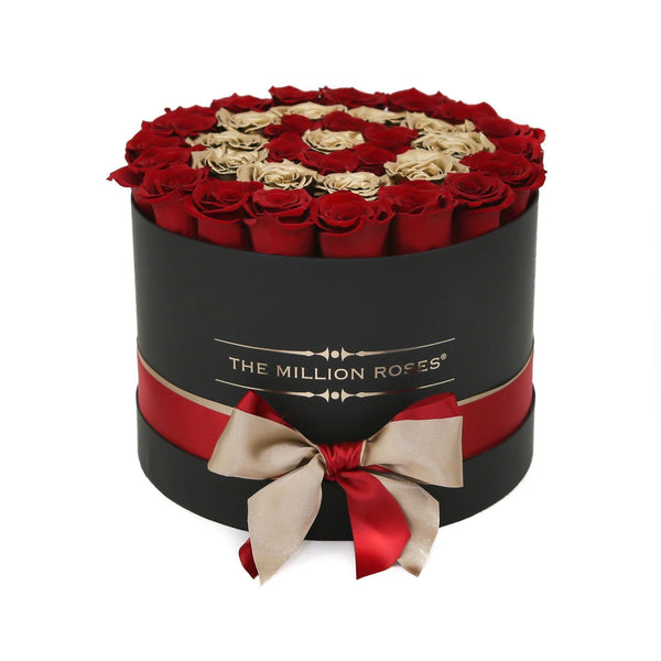 Medium - Red Eternity Roses & Gold Circles - Black Box - The Million Roses Slovakia