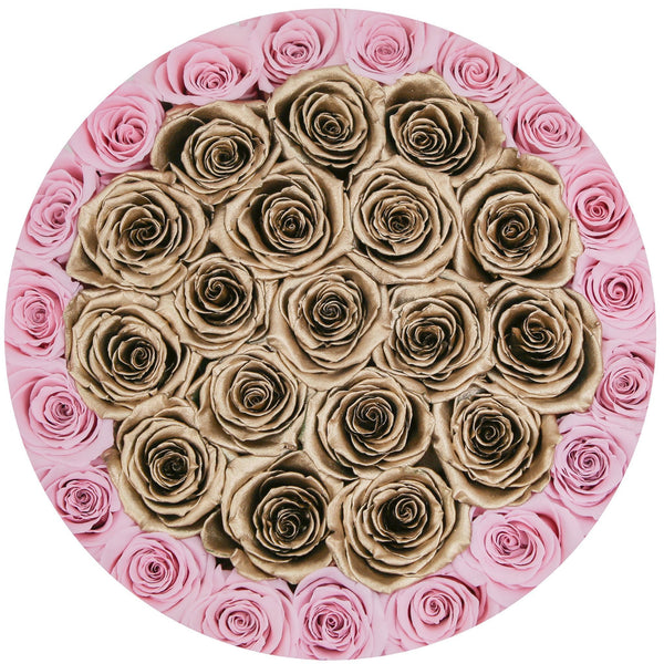 Medium - Pink/Gold Eternity Roses - Pink Box - The Million Roses Slovakia