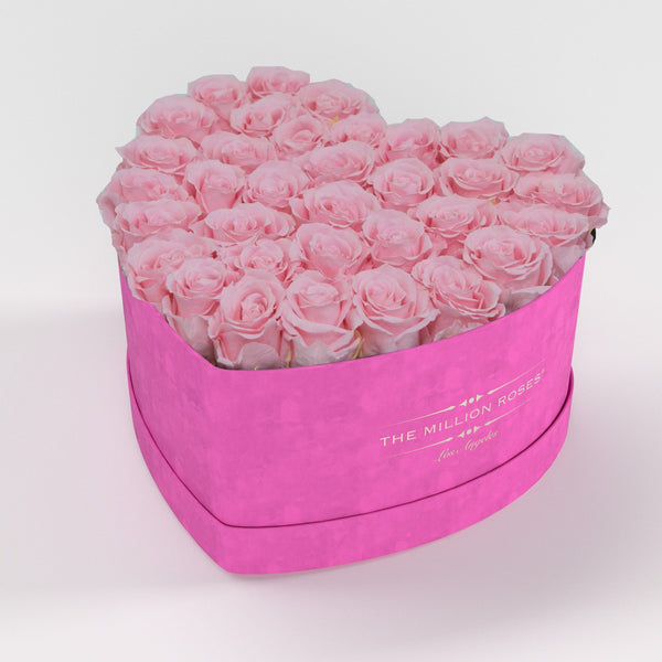 NOVÝ Ruzový semišový srdiečkový box s trvácnymi ružami ( heart eternity) - The Million Roses Slovakia