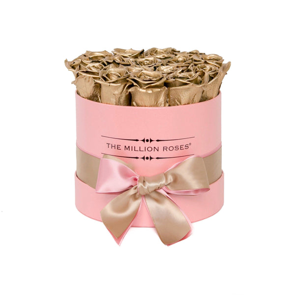 Small - Gold Eternity Roses - Pink Box - The Million Roses Slovakia