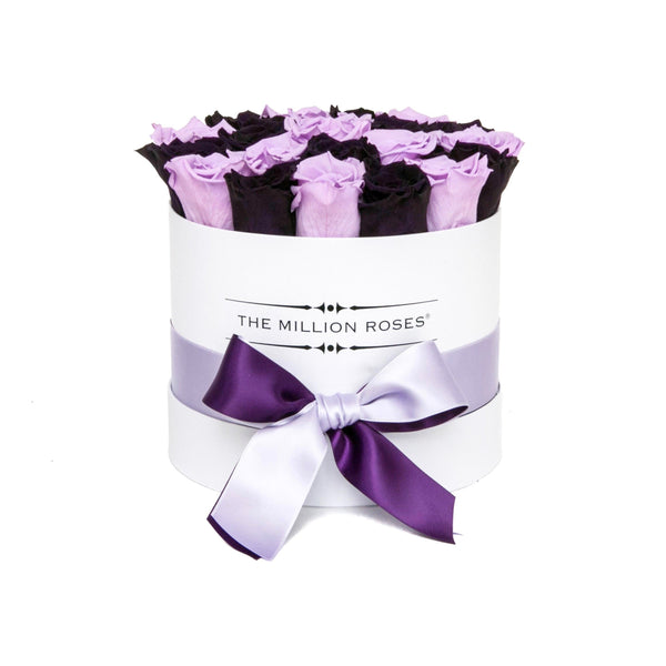 Small - Black & Lavender Eternity Roses - White Box - The Million Roses Slovakia