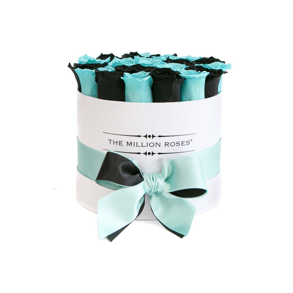 Small - Tiffany Blue & Black Eternity Roses - White Box - The Million Roses Slovakia
