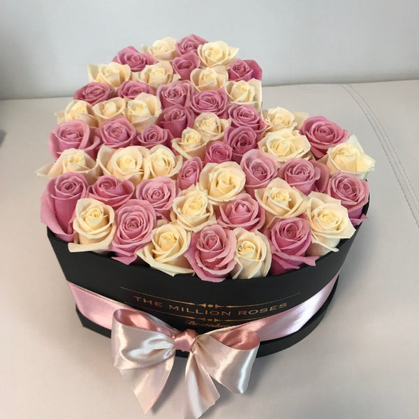 The Million Love Heart - White & Pink Roses - Black Box - The Million Roses Slovakia