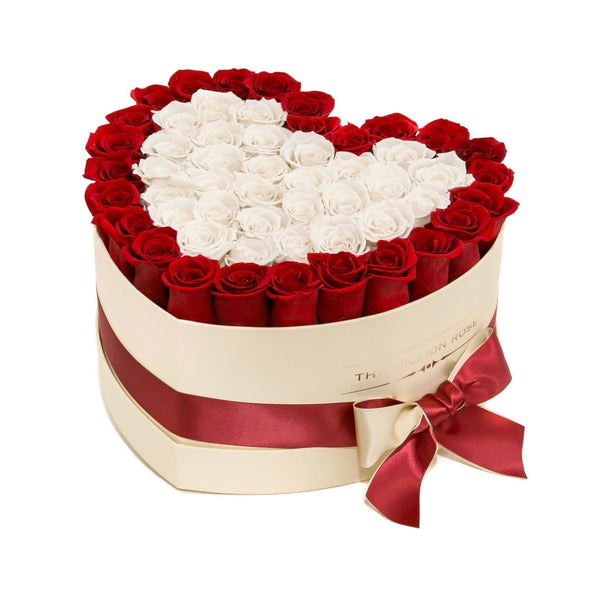 The Million Love Heart - Red & White Eternity Roses - Vanilla Box - The Million Roses Slovakia