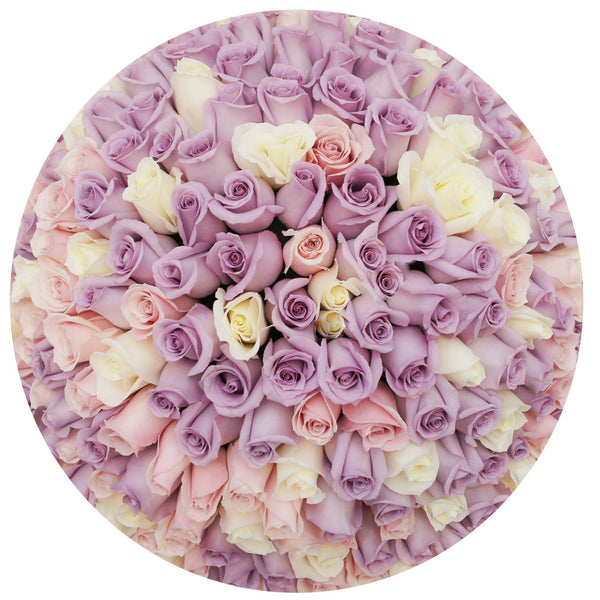 The Million Large Luxury Box - Candy Pink & White & Purple Roses - White Box - The Million Roses Slovakia