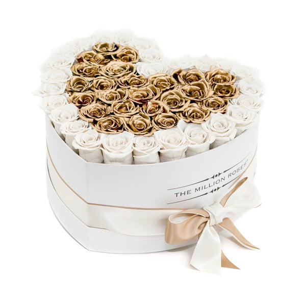 The Million Love Heart - White/Gold Eternity Roses - White Box - The Million Roses Slovakia